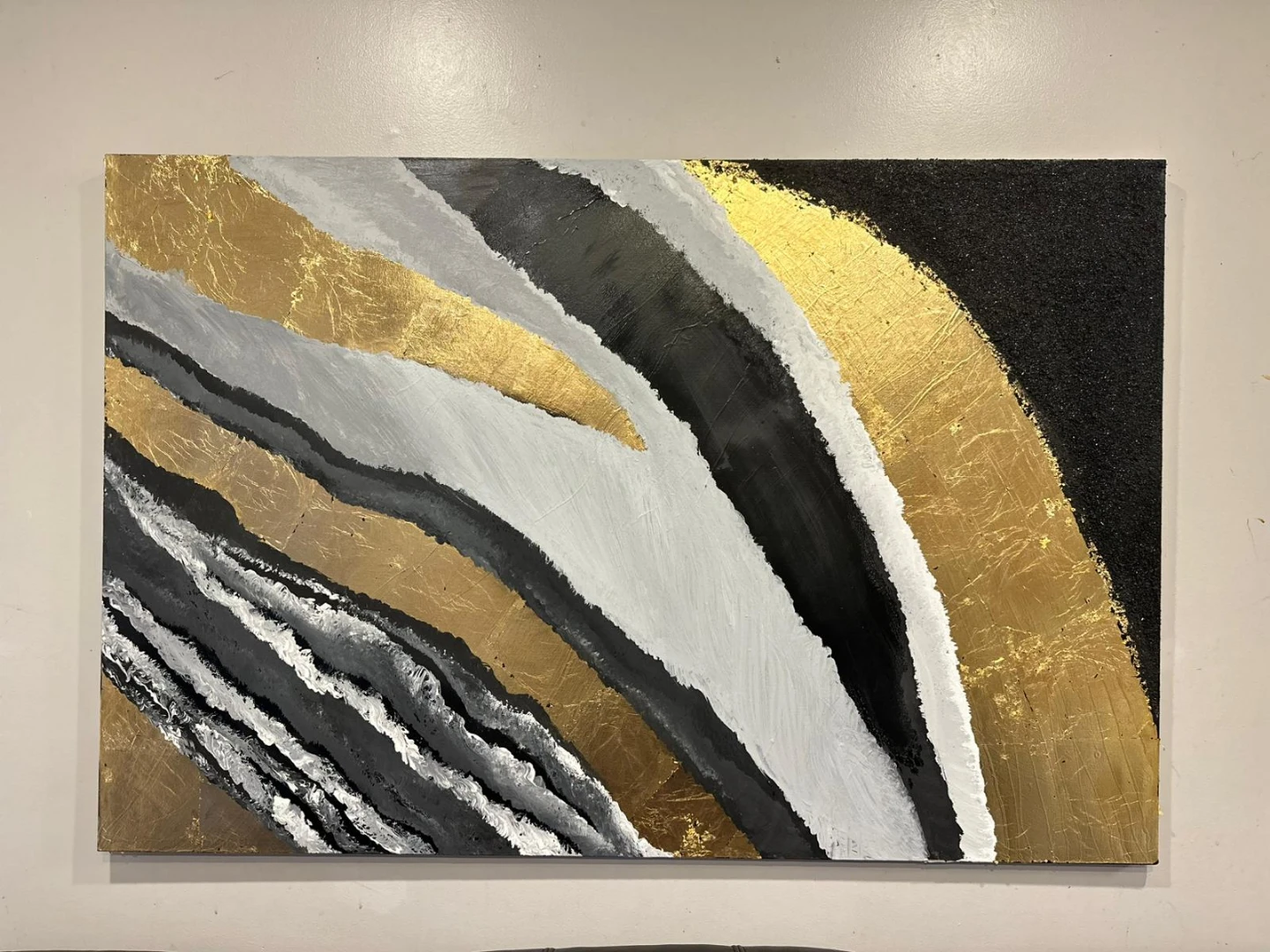 Abstract Black, White, and Gold Wall Art - photo 2