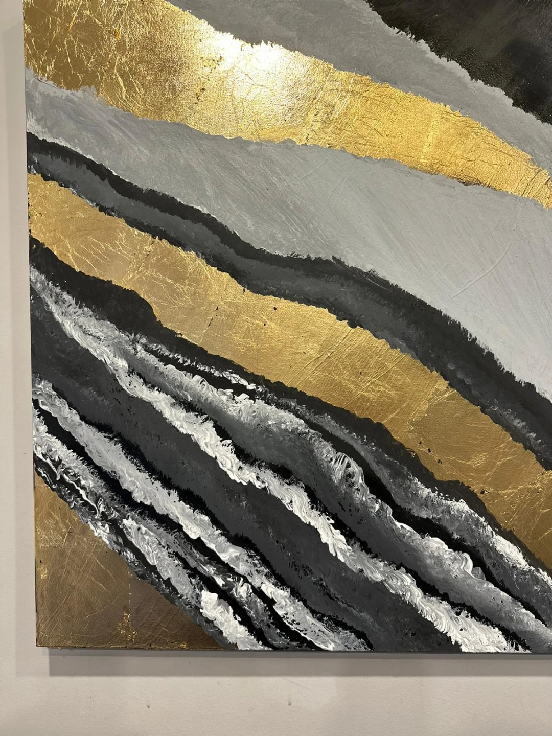 Abstract Black, White, and Gold Wall Art - photo 5