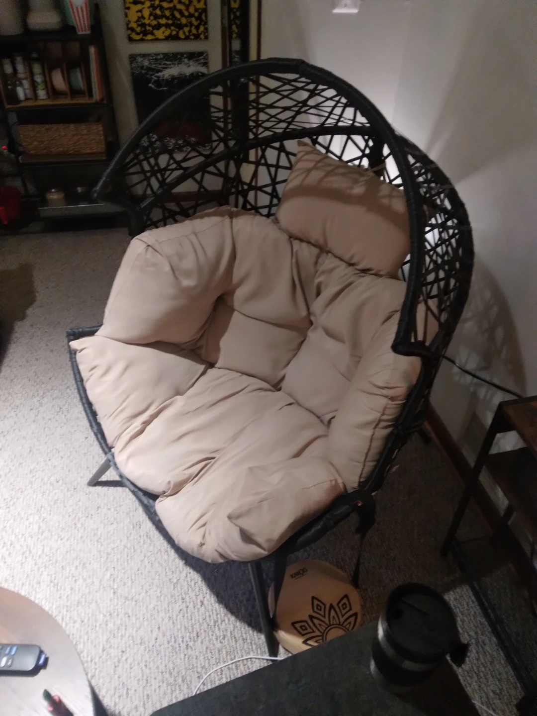 Black Rattan Egg Chair with Cushion