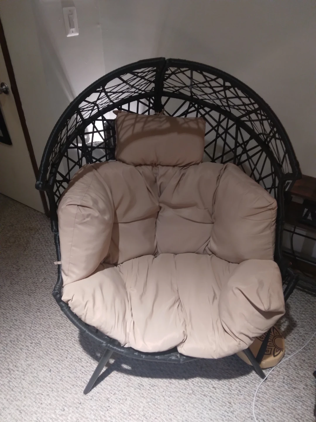 Black Rattan Egg Chair with Cushion - photo 3
