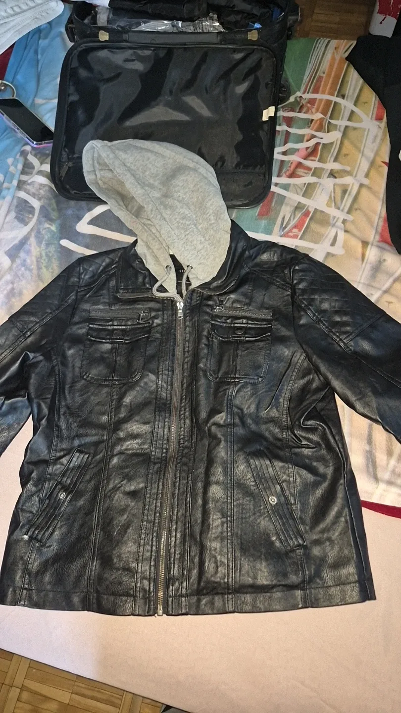 Black Leather Jacket with Hood