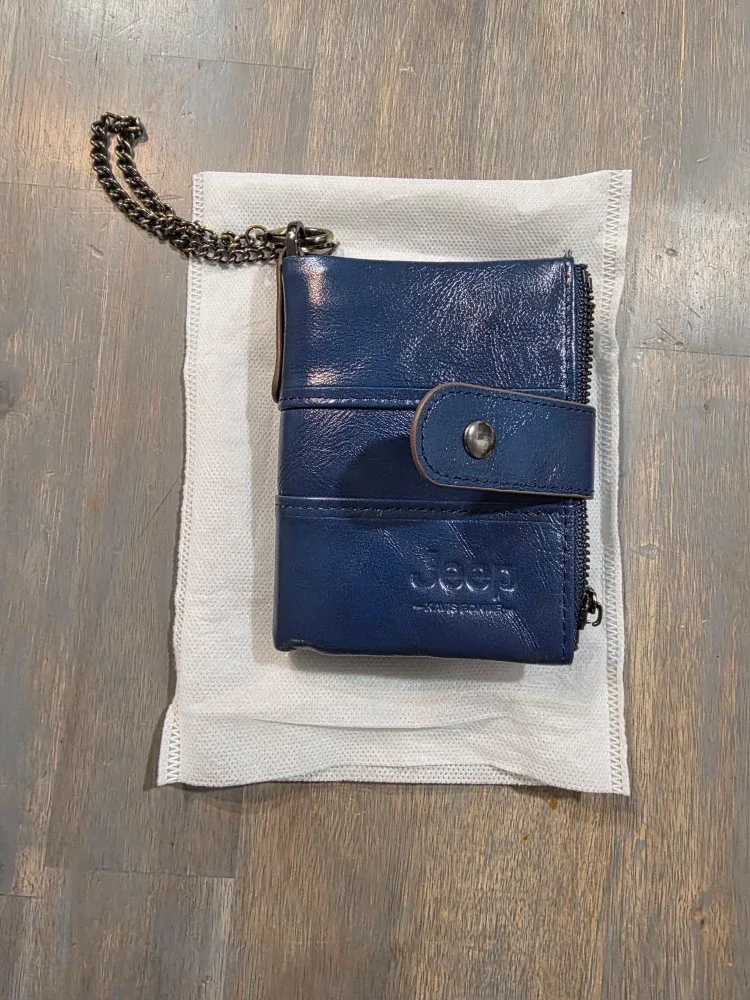Men's new 'Jeep' cool Blue Leather Wallet with Chain