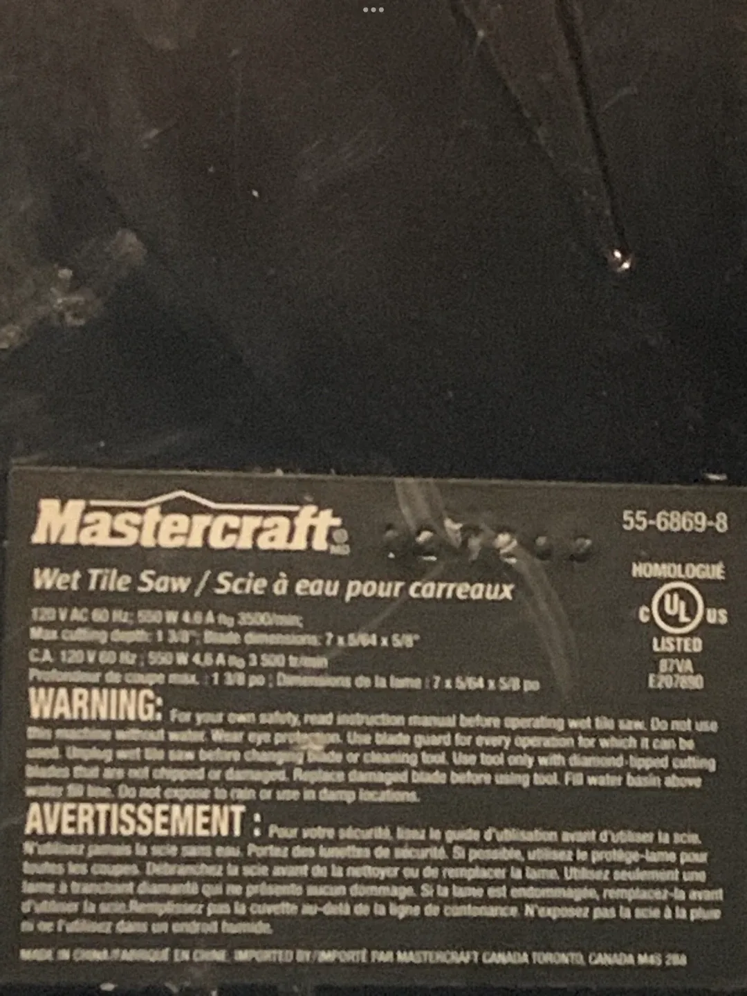 Mastercraft Wet Tile Saw image indicator(2)