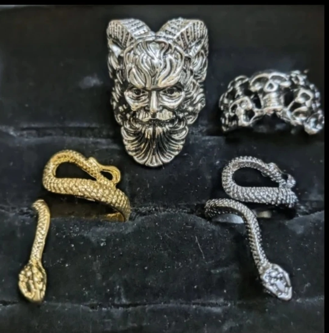 Vintage 🥕Rings Bundle Faun/Goat Head, Skulls, Snakes - photo 2