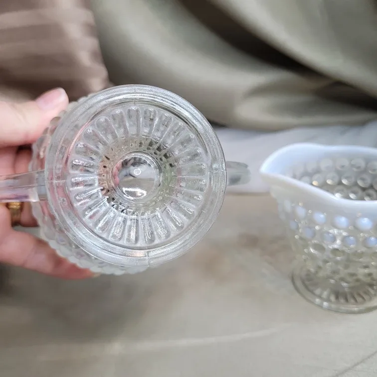 Vintage Anchor Hocking Moonstone Hobnail Cream and Sugar Set image indicator(8)