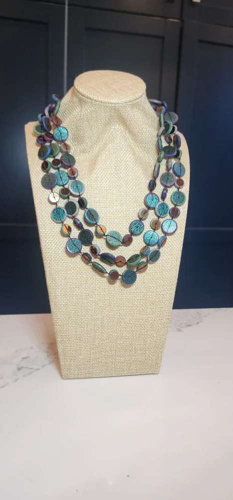 Multi-Strand Disc Necklace – Teal, Green & Purple Tones