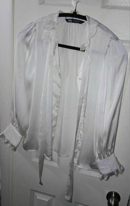 Zara Off-White Satin Blouse - Size XS