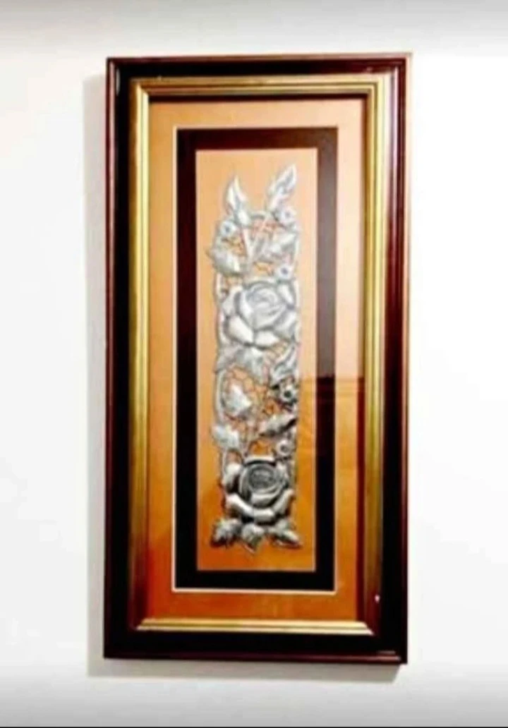 Vtg Unique Signed Floral Rapujado Art Wall Frame