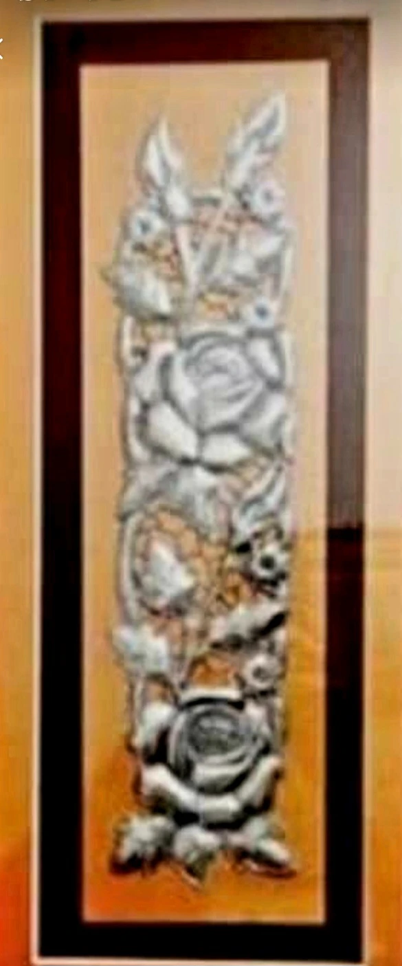 Vtg Unique Signed Floral Rapujado Art Wall Frame - photo 2
