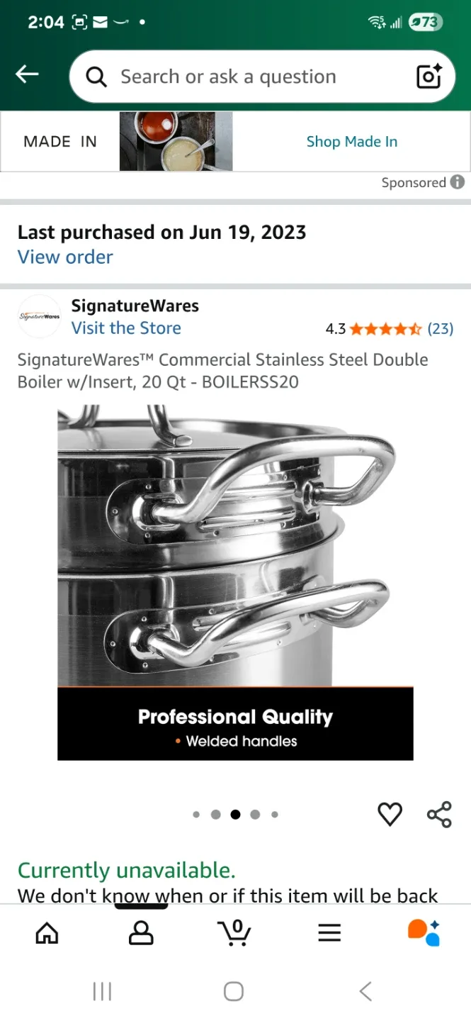 New SignatureWares 20 Qt Double Boiler w/Insert image indicator(4)