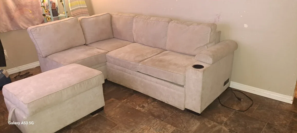 Beige Sectional Sofa with Ottoman