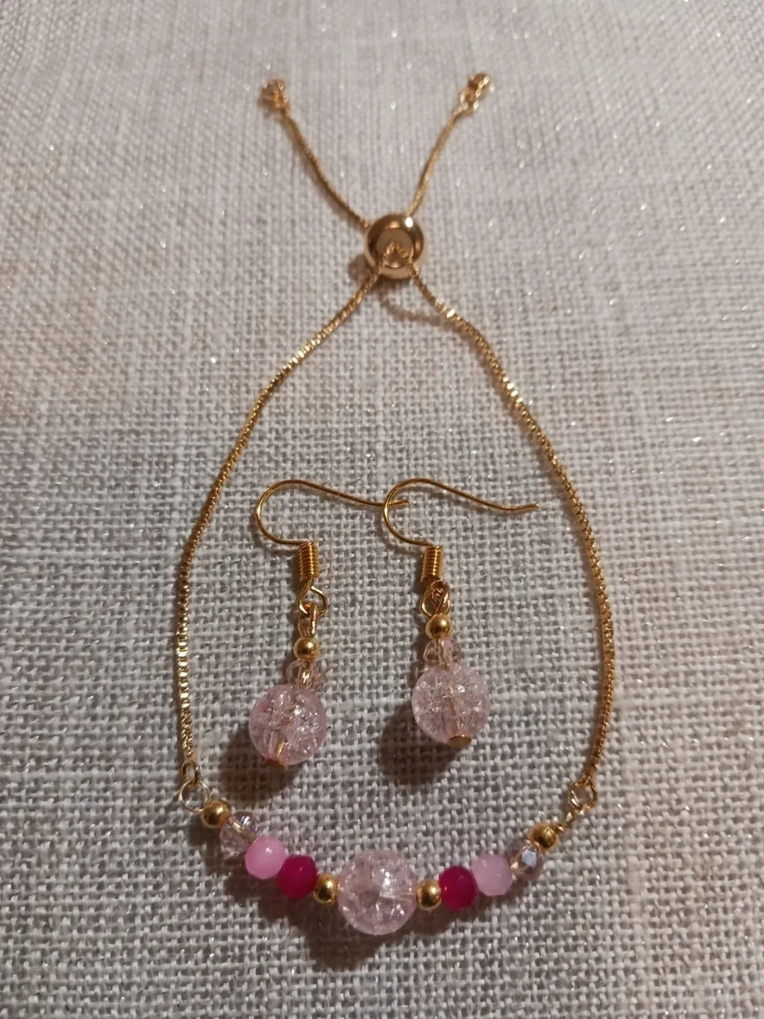 Pink Beaded Bracelet & Earring Set - Handmade image indicator(6)