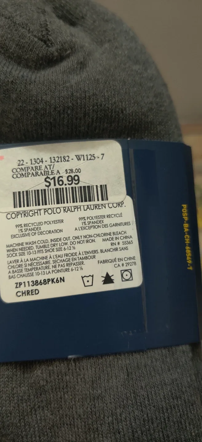 Polo Ralph Lauren Grey Socks, Size 6-12.5. 6 Pairs image indicator(2)