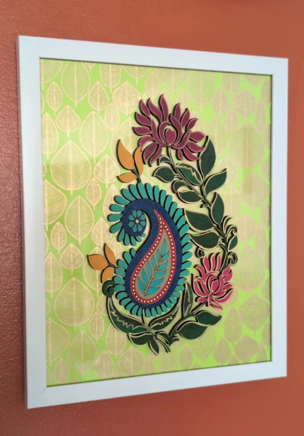 Hand painted and Framed Floral motif Wall Art