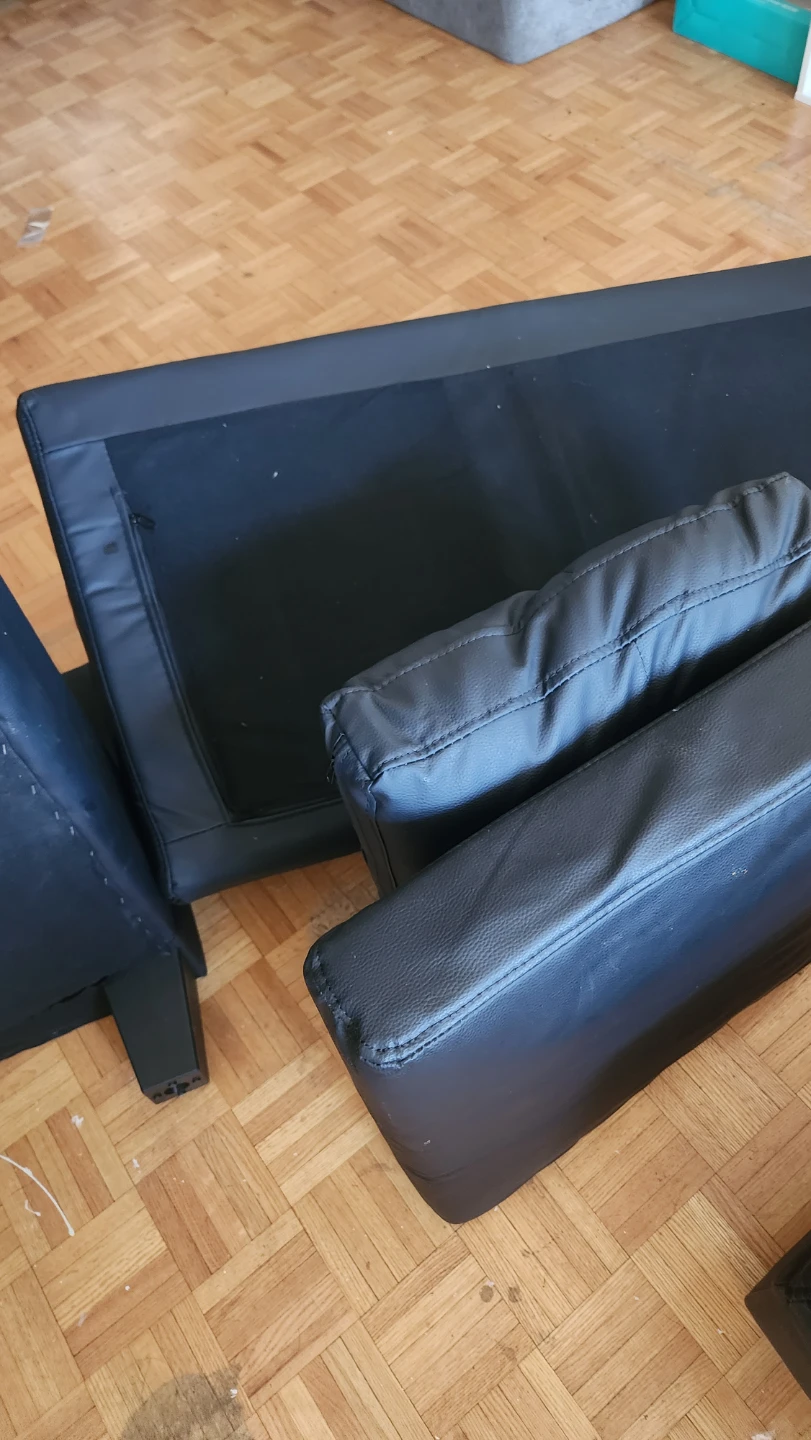 Black Faux Leather 3-Seater Sofa with Ottoman - photo 4