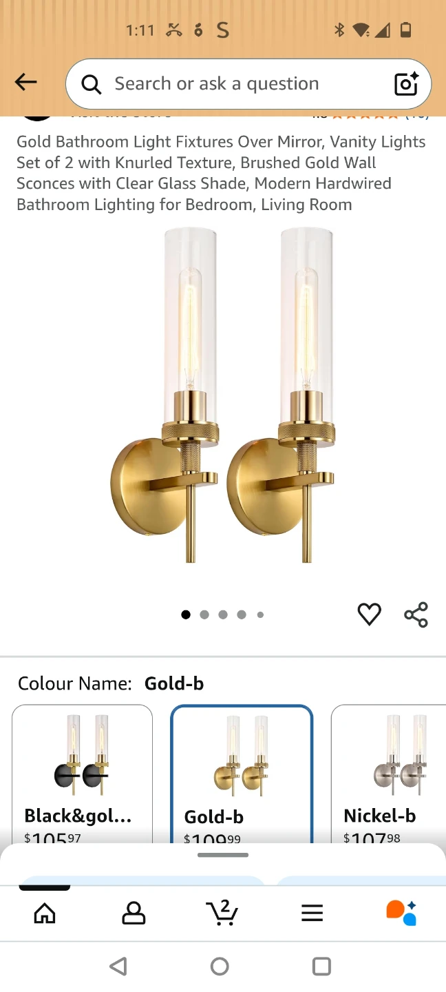 Gold Bathroom Vanity Lights - Set of 2