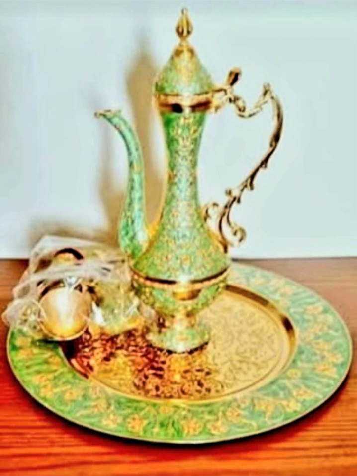 New Cloisonne Enamel Brass Coffee Set of 8 Pcs