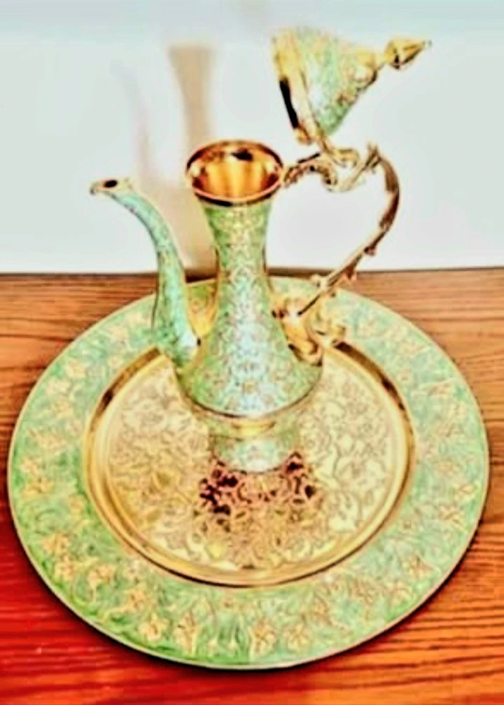 New Cloisonne Enamel Brass Coffee Set of 8 Pcs - photo 2