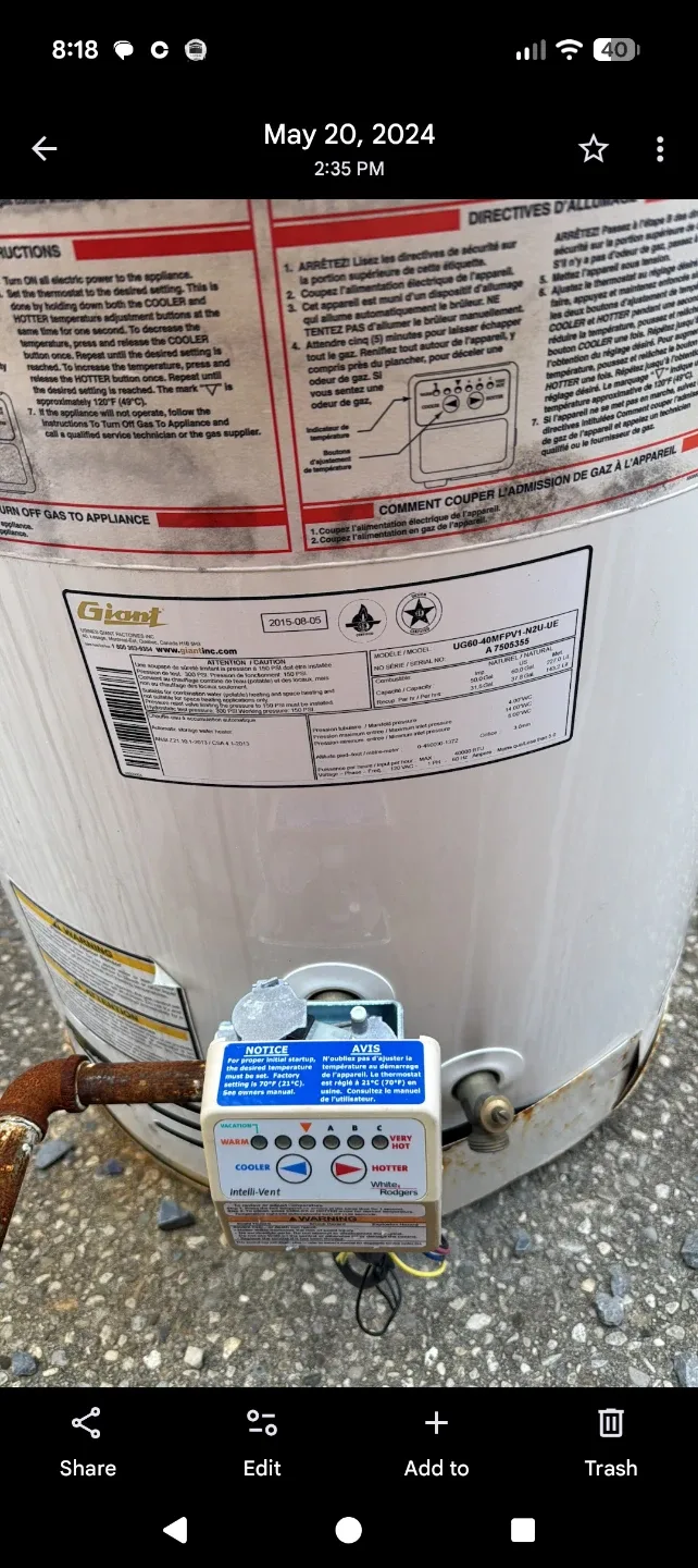 Giant UG60-40MFPV1-N2U-UE Water Heater