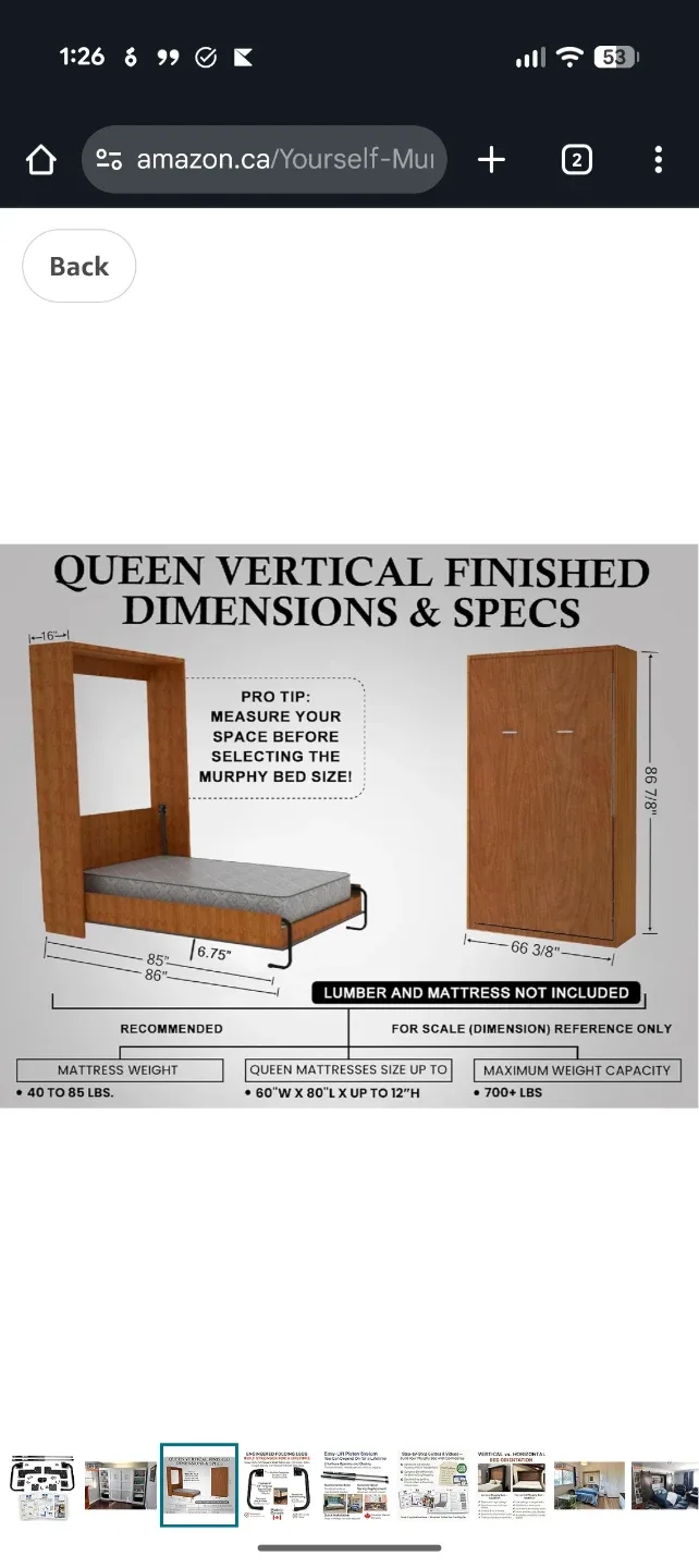 Easy DIY Murphy Bed Hardware Kit Vertical (Upright) image indicator(5)