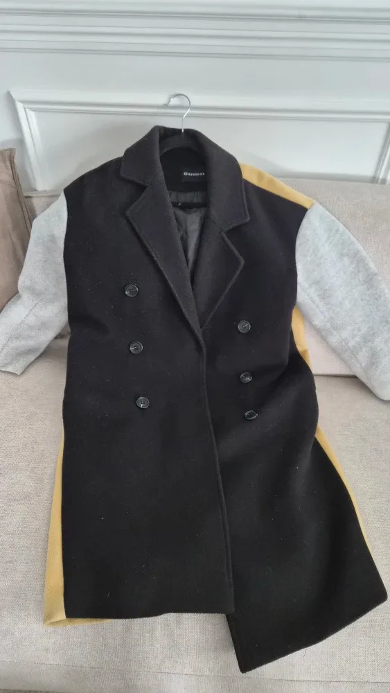 Colour Block Wool Blend Coat #cleanout