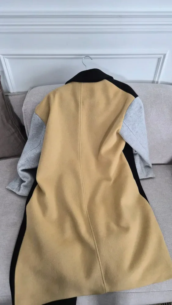 Colour Block Wool Blend Coat #cleanout image indicator(2)
