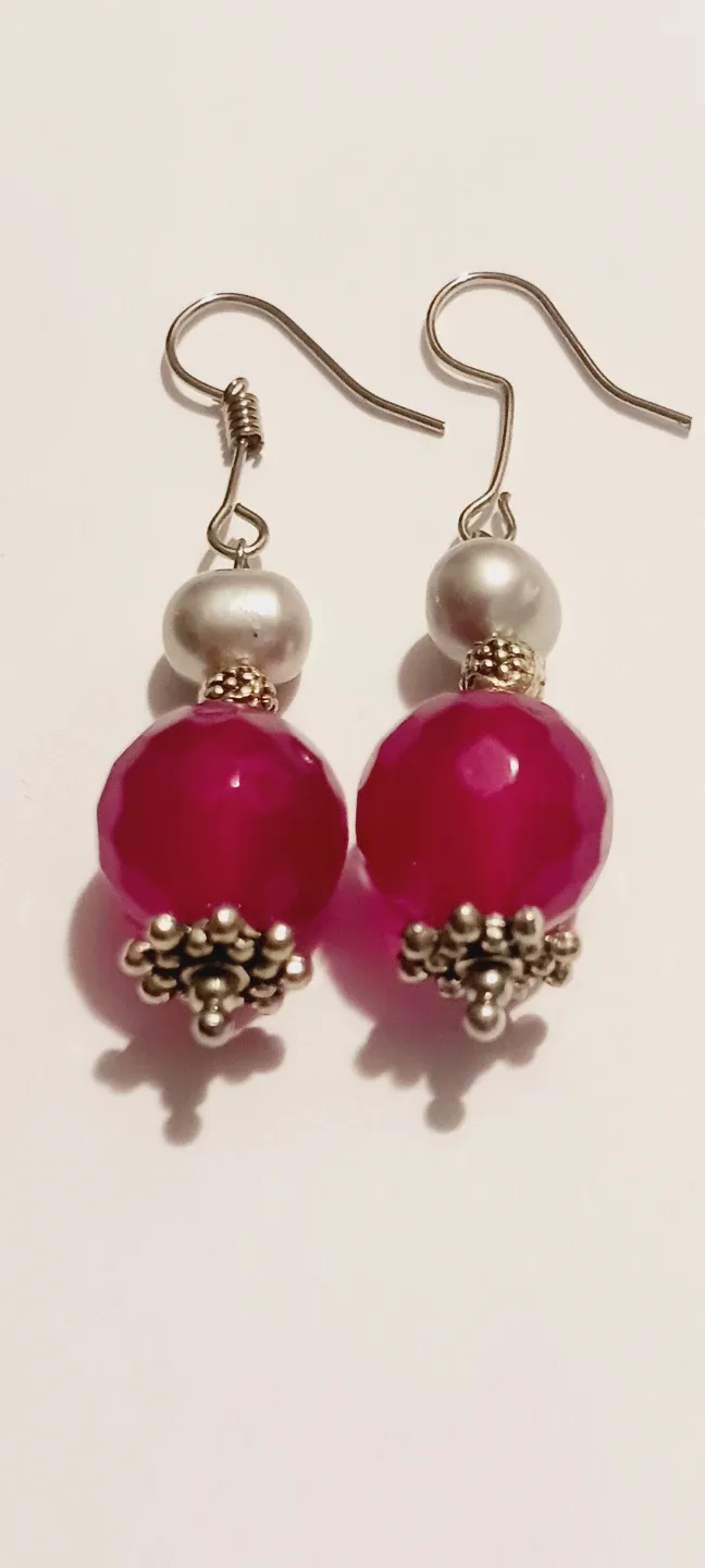 Genuine Freshwater Pearl & Pink Stones Earrings