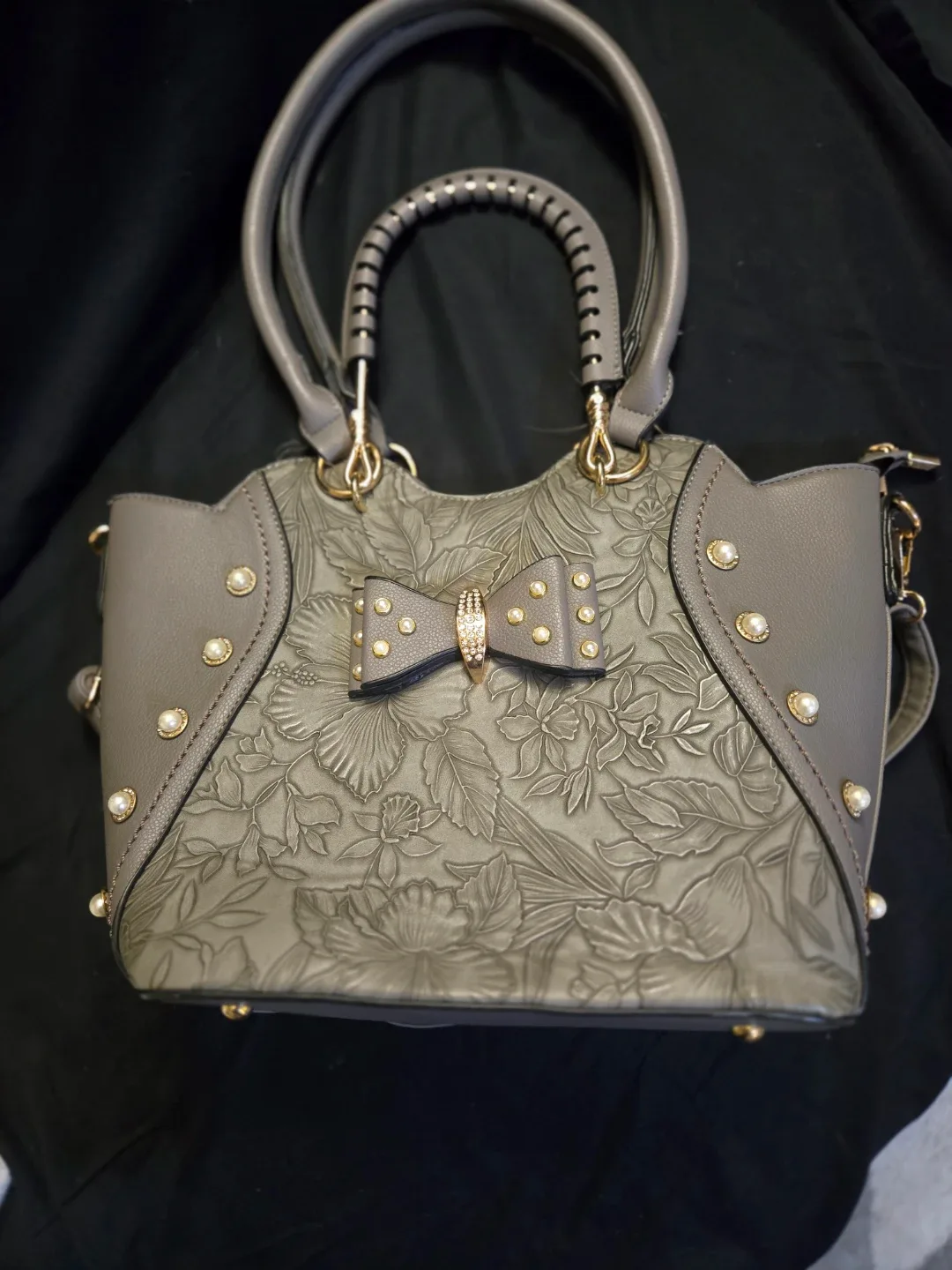 Grey Floral Embossed Tote Bag