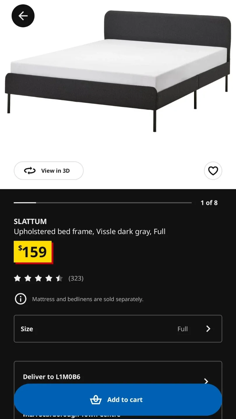 IKEA SLATTUM Full Bed Frame - Vissle Dark Grey