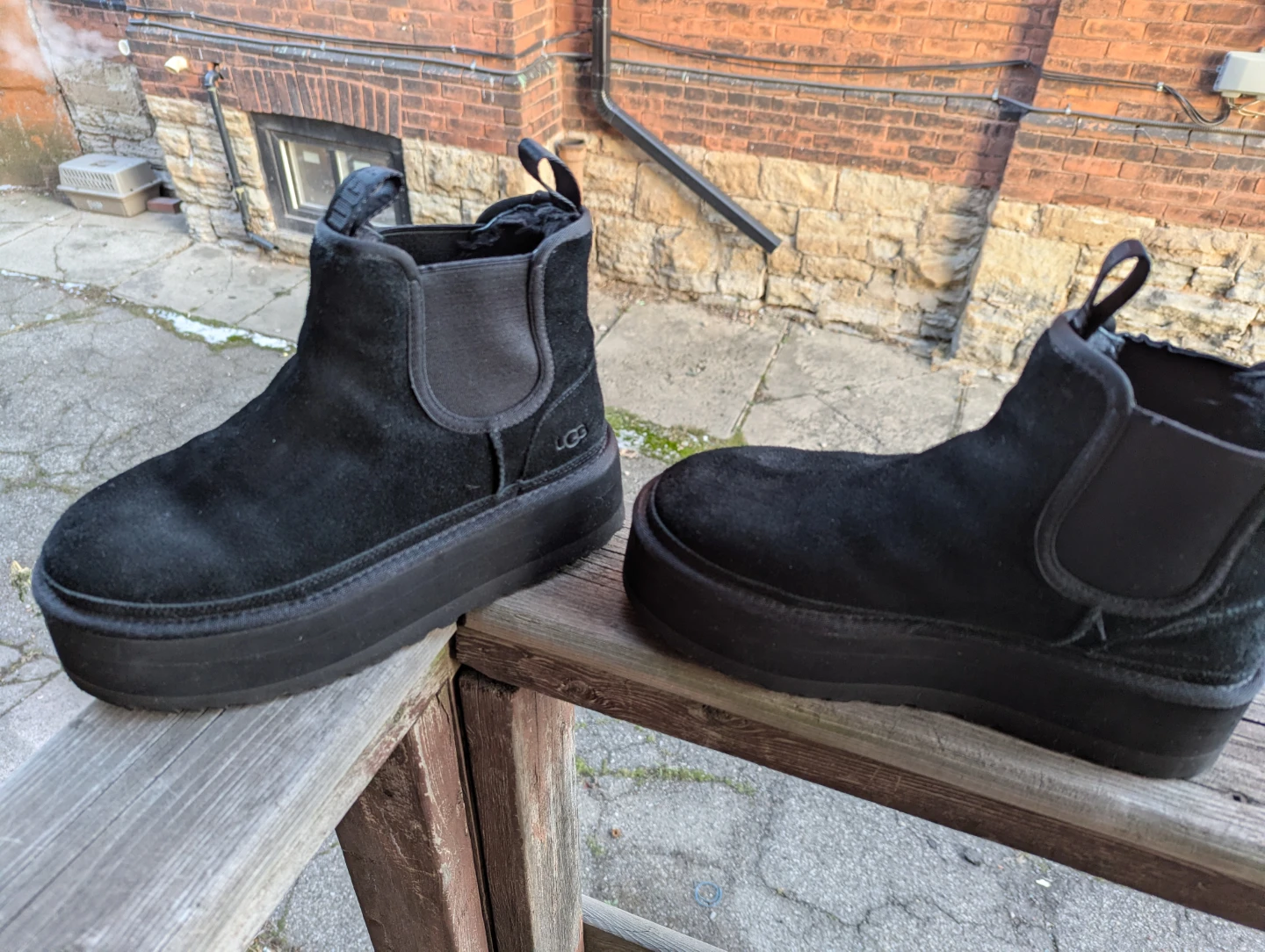 UGG Black Suede Platform Chelsea Boots