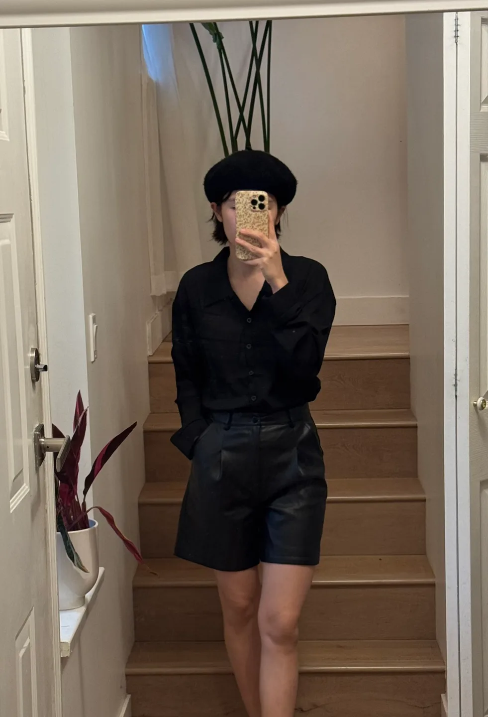 Winter shorts-Women leather black shorts