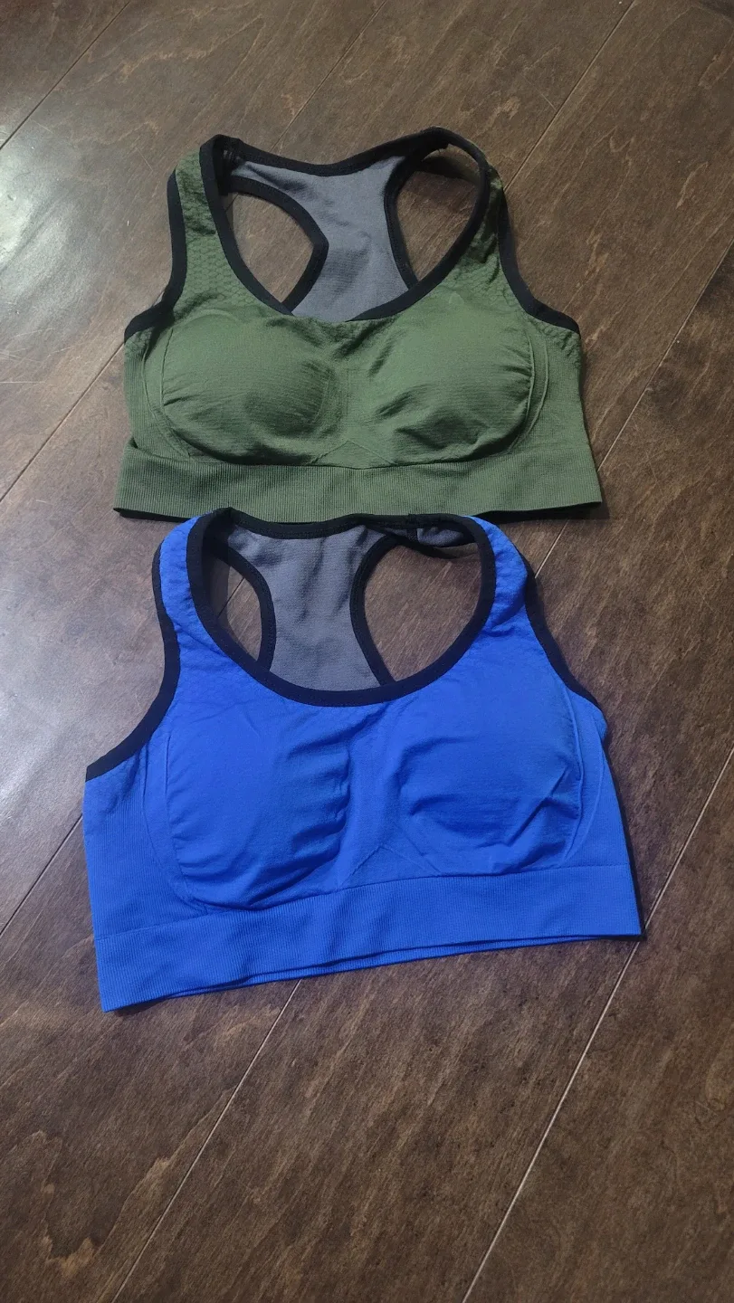 Two Sports Bras - Green & Blue