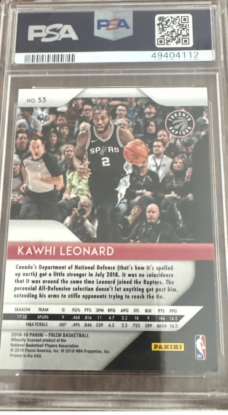 Kawhi Leonard 2018-19 Panini Prizm Silver Prizm PSA 10 - photo 2