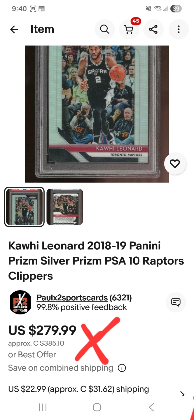 Kawhi Leonard 2018-19 Panini Prizm Silver Prizm PSA 10 - photo 4
