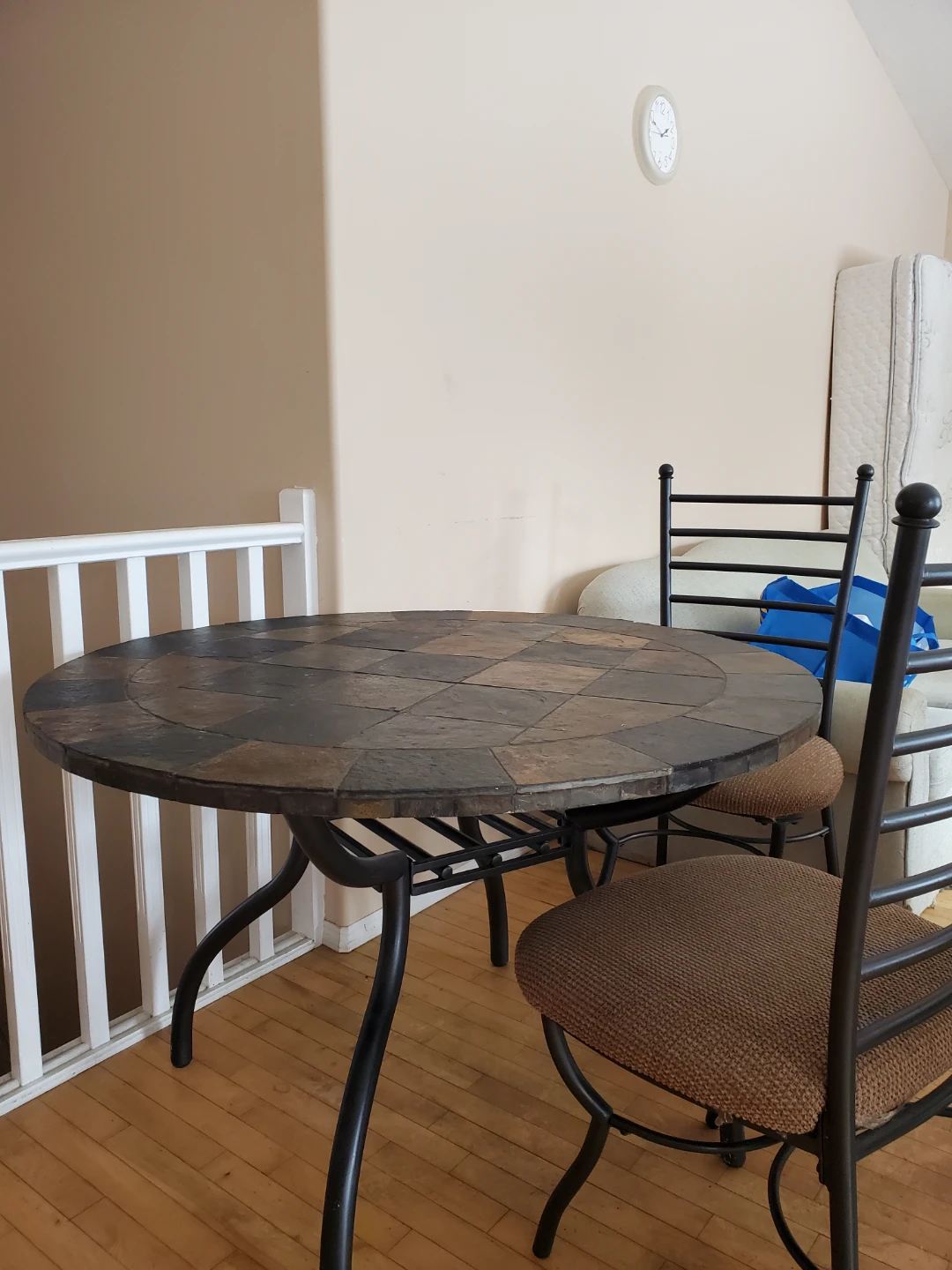 Round Slate Tile Top Dining Table with Metal Base