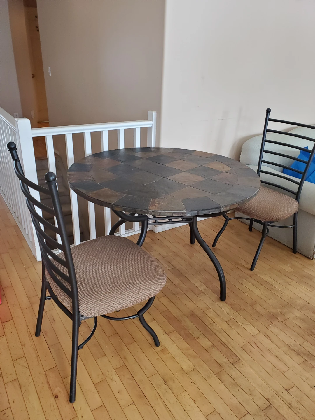 Round Slate Tile Top Dining Table with Metal Base - photo 2