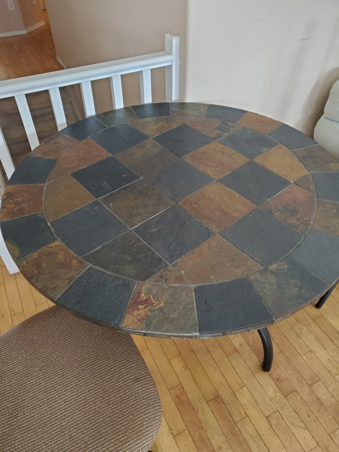 Round Slate Tile Top Dining Table with Metal Base - photo 3