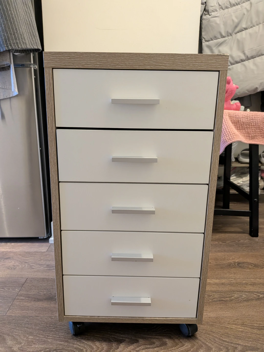 5-Drawer Rolling Cabinet - White & Wood