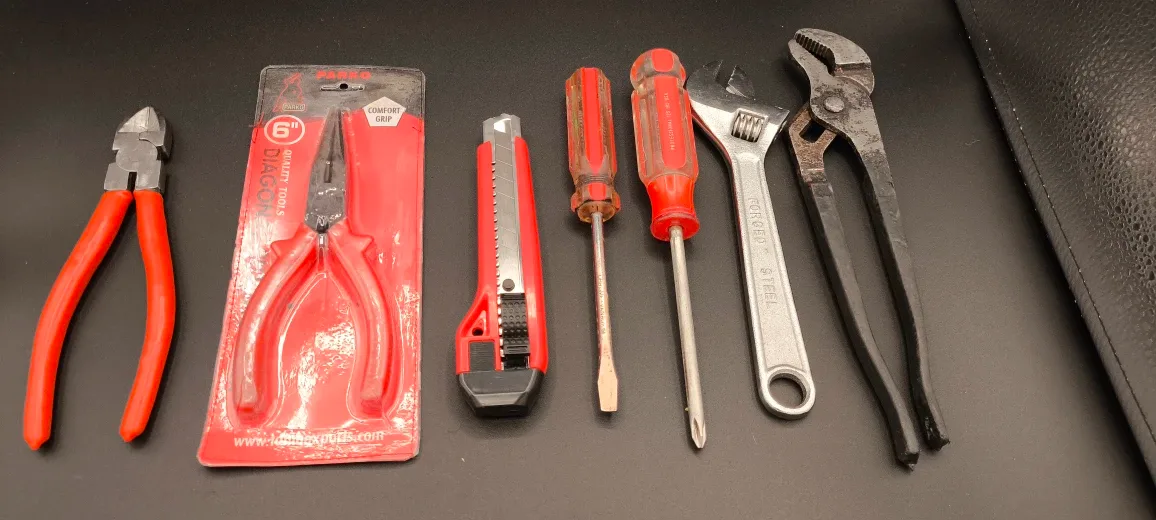Mixed Tools: Pliers, Screwdrivers, Wrench