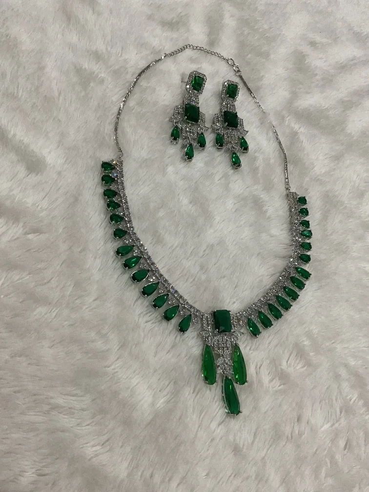 💎 “American Diamond Emerald Set — Elegance in Every Detail.” image indicator(2)