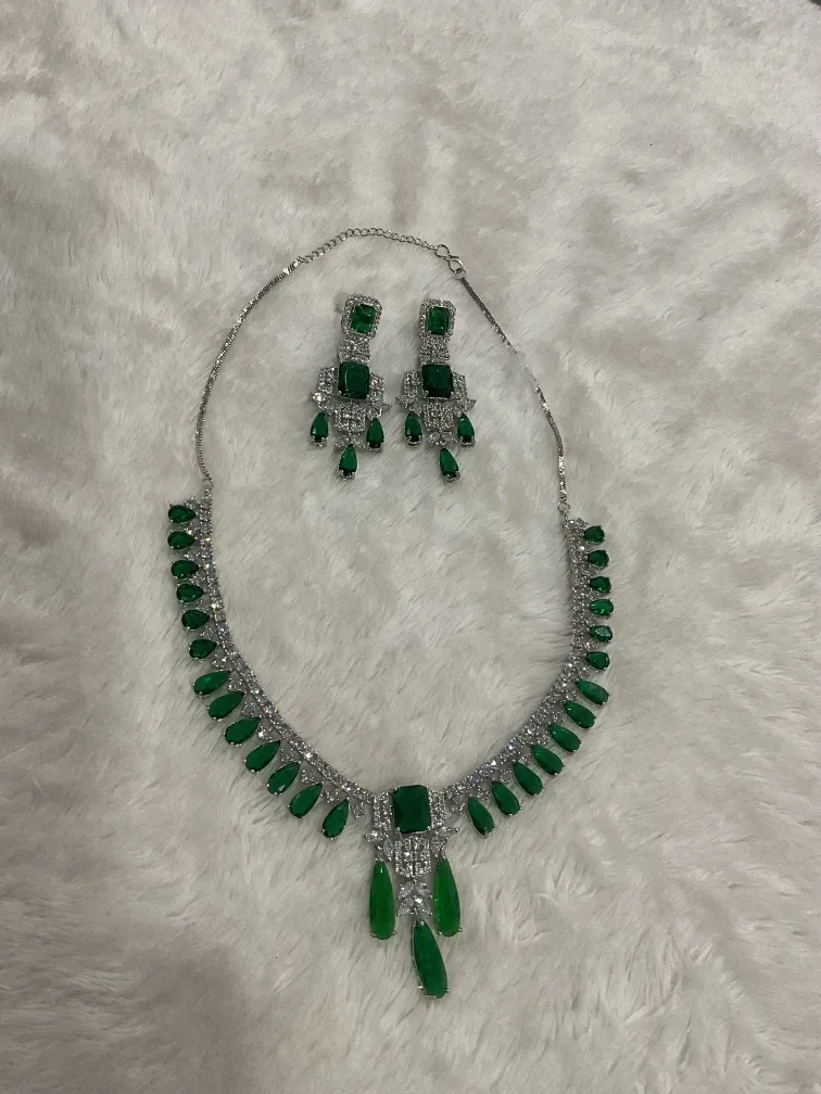 💎 “American Diamond Emerald Set — Elegance in Every Detail.” image indicator(3)