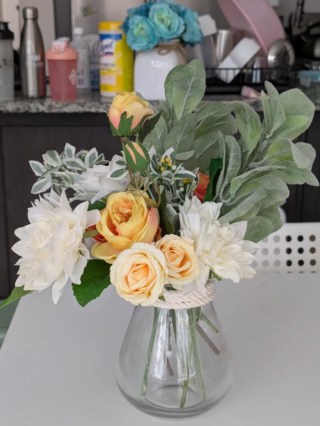 Artificial Flower Arrangement in Glass Vase
