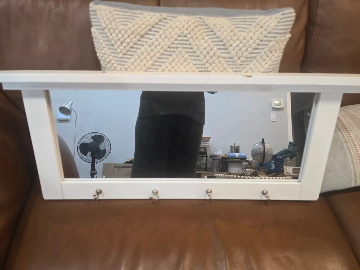 White Mirror Shelf with Hooks