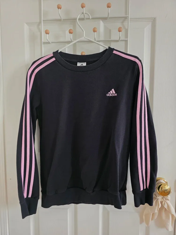 Adidas Black & Pink 3-Stripe Sweatshirt