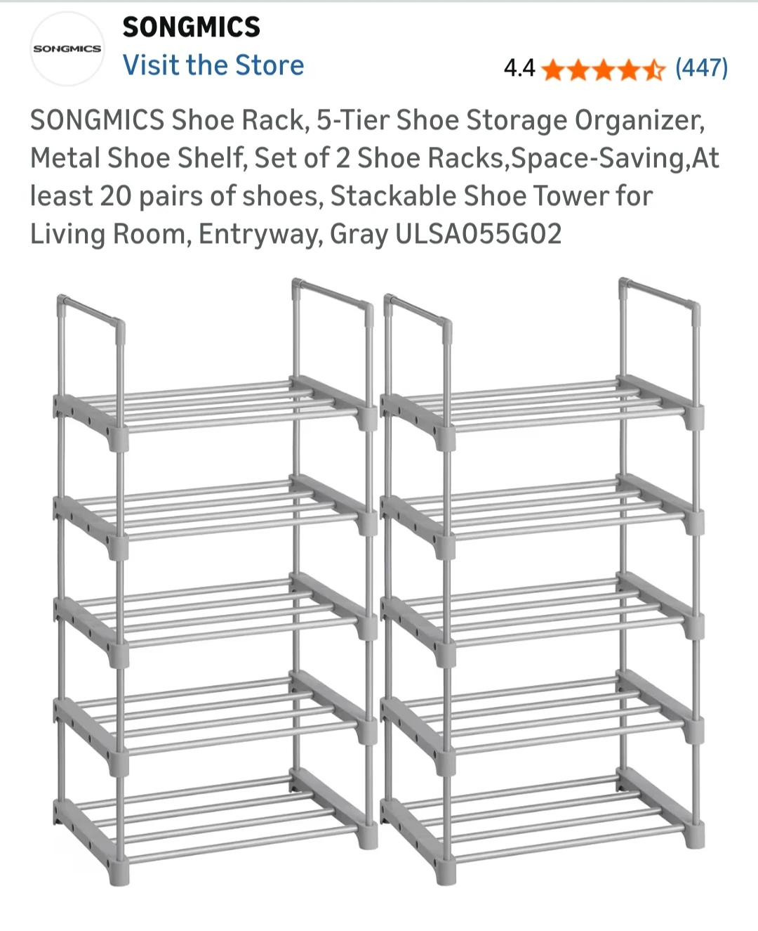 5-Tier Shoe Rack - Gray