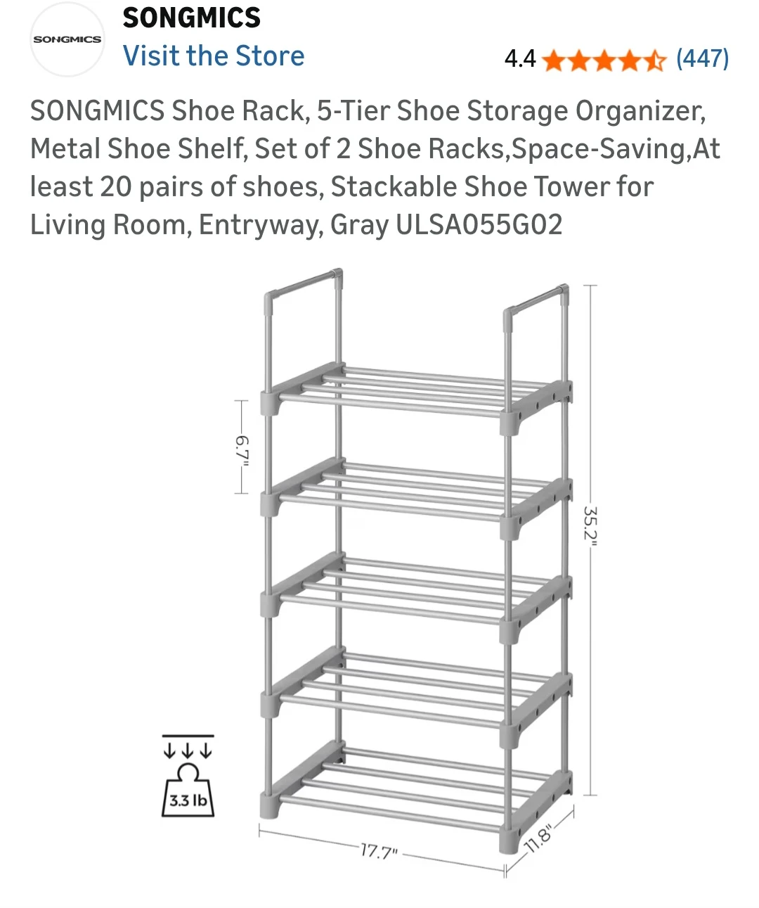 5-Tier Shoe Rack - Gray - photo 2