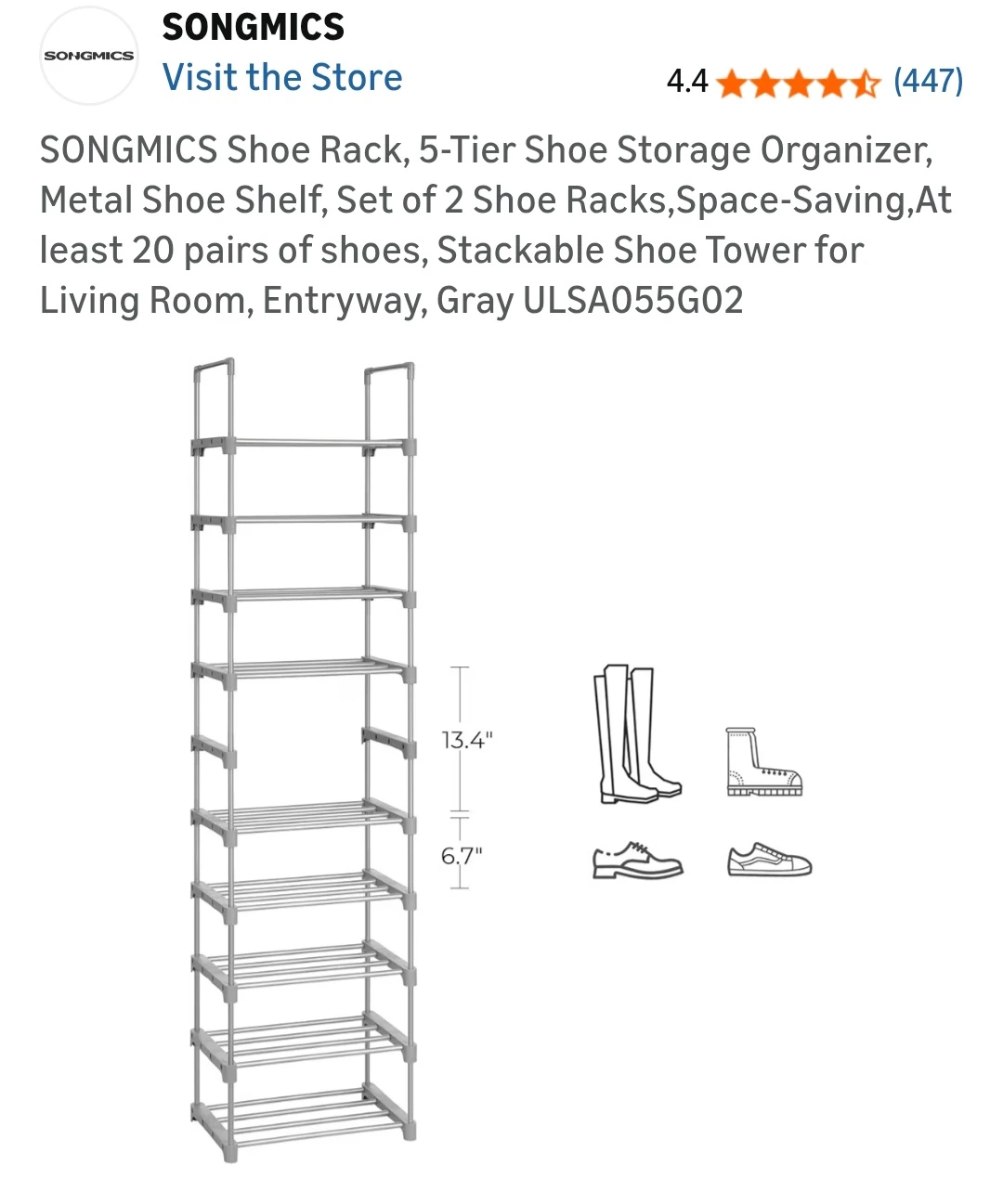 5-Tier Shoe Rack - Gray - photo 3