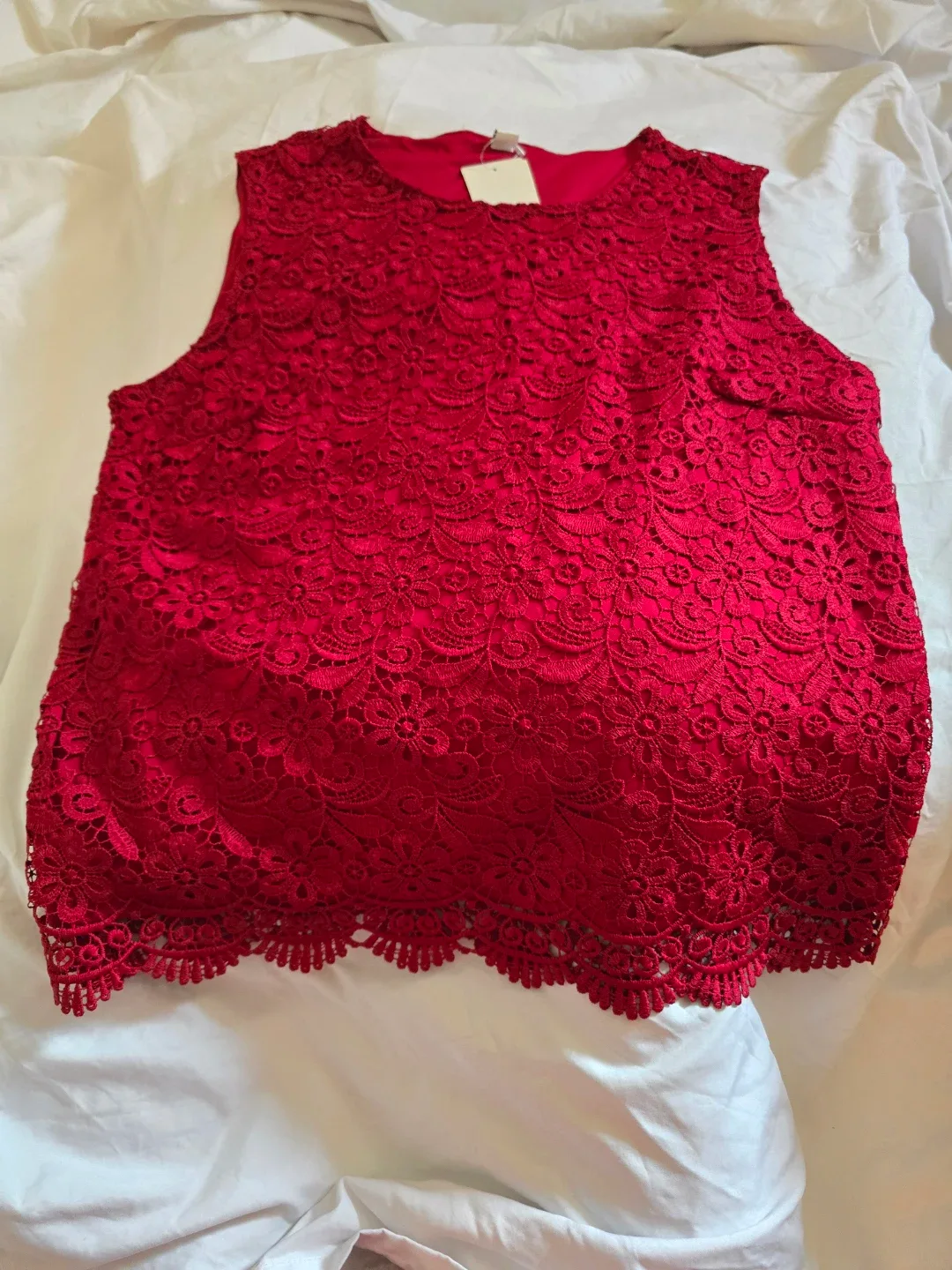 Uniqlo Beautiful Red Lace Sleeveless Top - Size M New #Cleanout