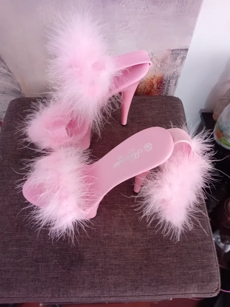Slaytinaa Pink Feather Heels - Size 38