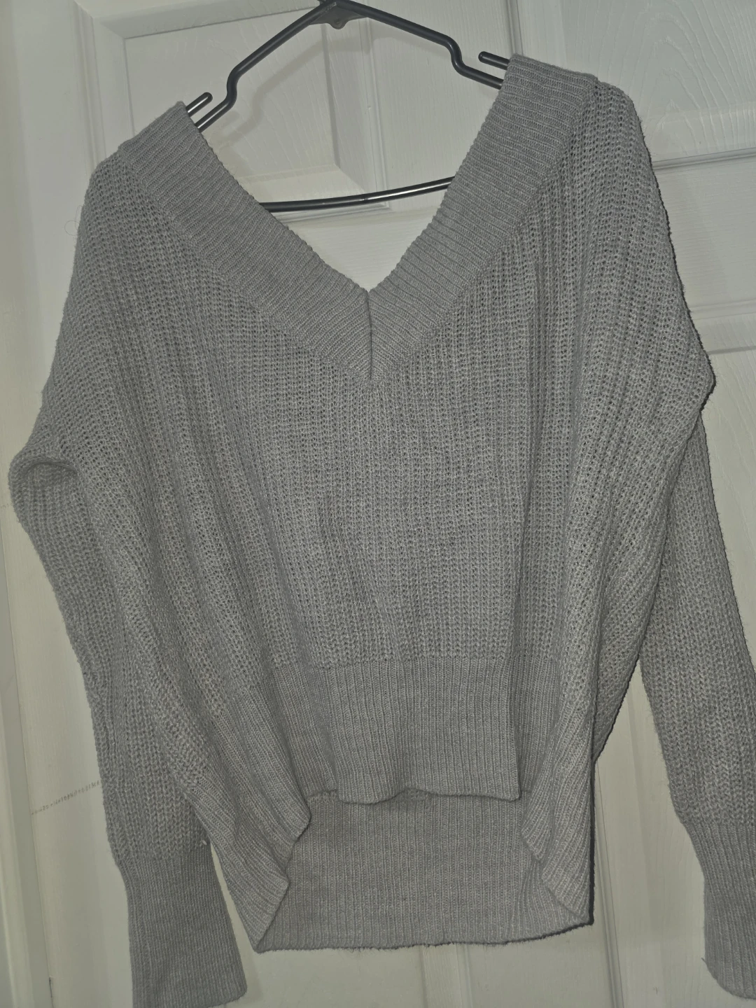 Grey V-Neck Knit Sweater
